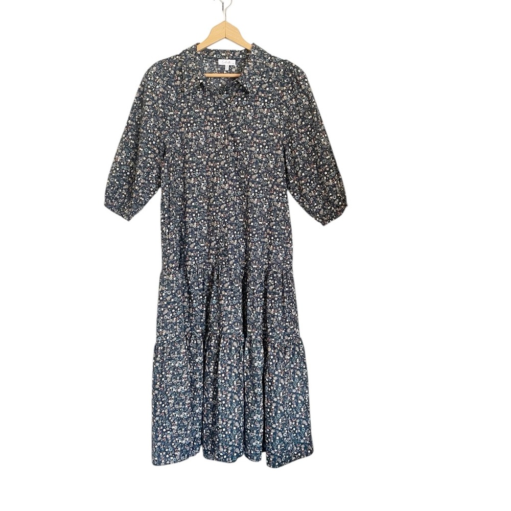 Calista Ditsy Floral Tiered Midi Pocket Peasant Boho Modest Dress size S